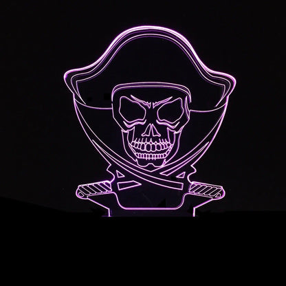 3D holographic skull LED night light with colour-changing options on black ABS base