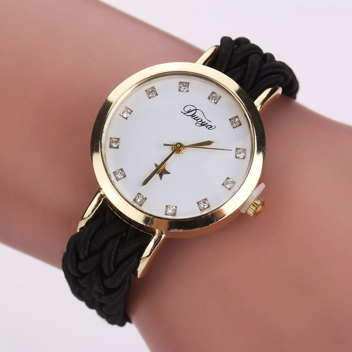 Multicolor woven ladies watch with quartz movement and durable fabric strap
