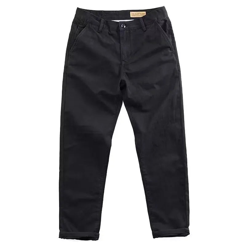 Men's slim fit casual trousers in cotton-polyester blend with straight leg, shown in multiple colour options.