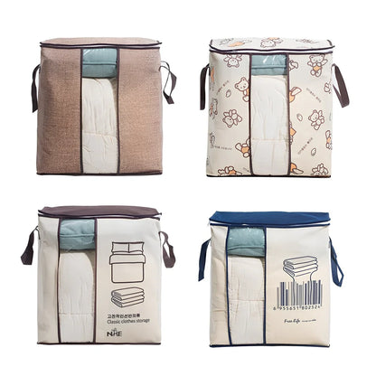 Non-woven fabric under-bed storage organiser showing 45.55×29×51cm dimensions and folding design