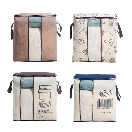 Non-woven fabric under-bed storage organiser showing 45.55×29×51cm dimensions and folding design