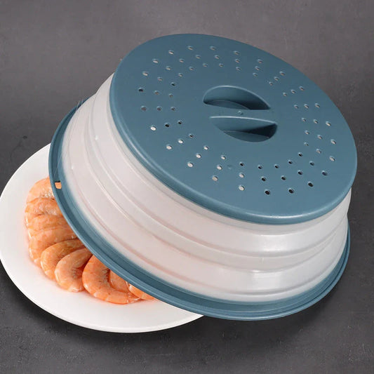 Collapsible microwave cover, colander, and fruit plate in various colors - a versatile kitchen accessory for cooking, draining, and serving
