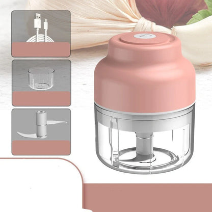 Compact USB electric garlic masher in green, pink, and yellow colors