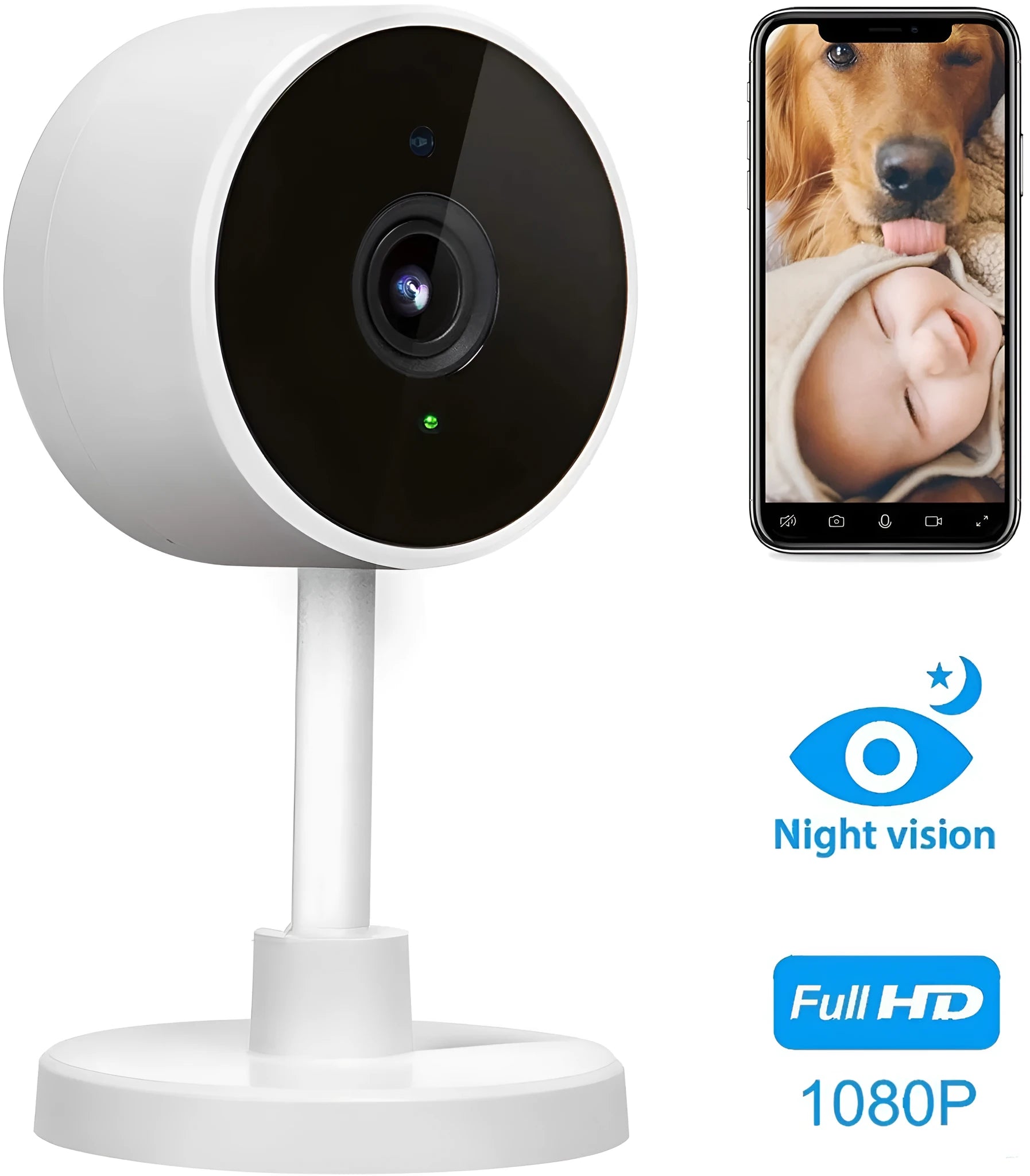 White gun-shaped Flash Fish WiFi home security camera on a table.
