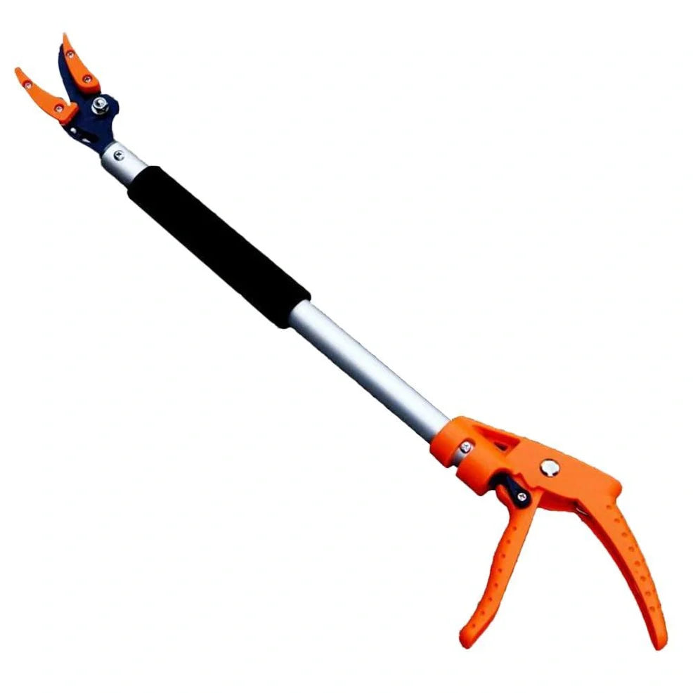 Orange aluminium pruning shears with 60cm reach and spring-loaded cutting mechanism for garden use