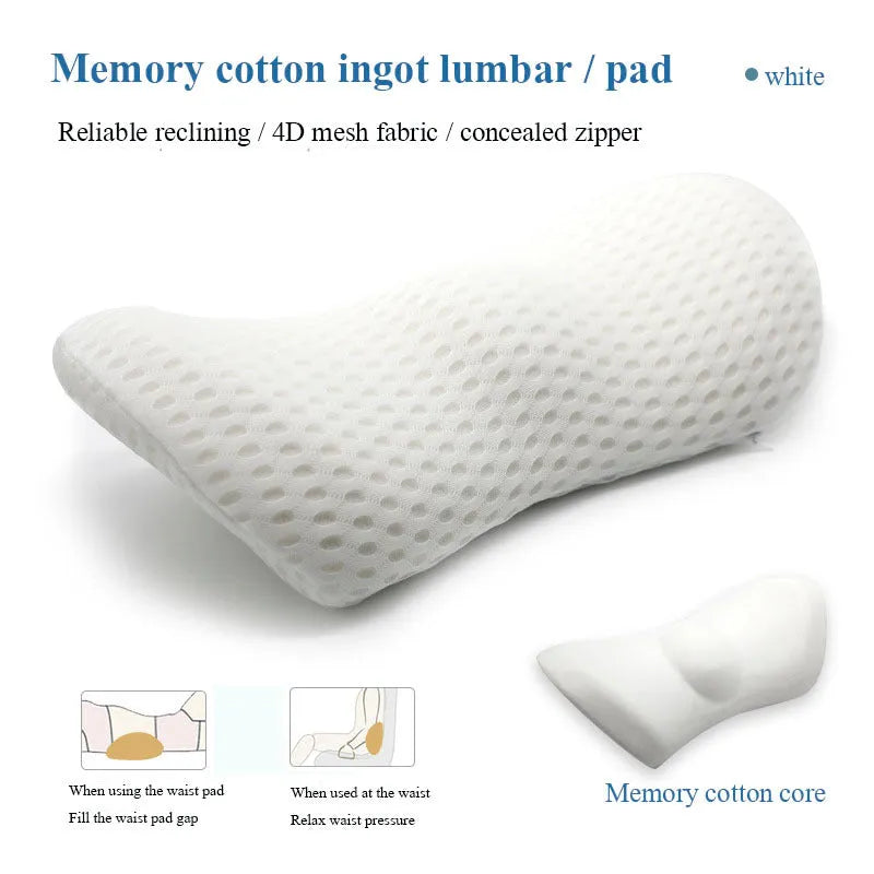 Ergonomic lumbar support pillow with grey 4D mesh fabric cover and memory foam core
