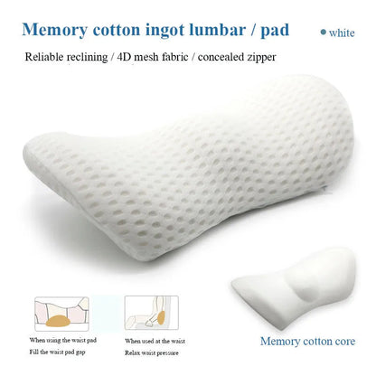 Ergonomic lumbar support pillow with grey 4D mesh fabric cover and memory foam core