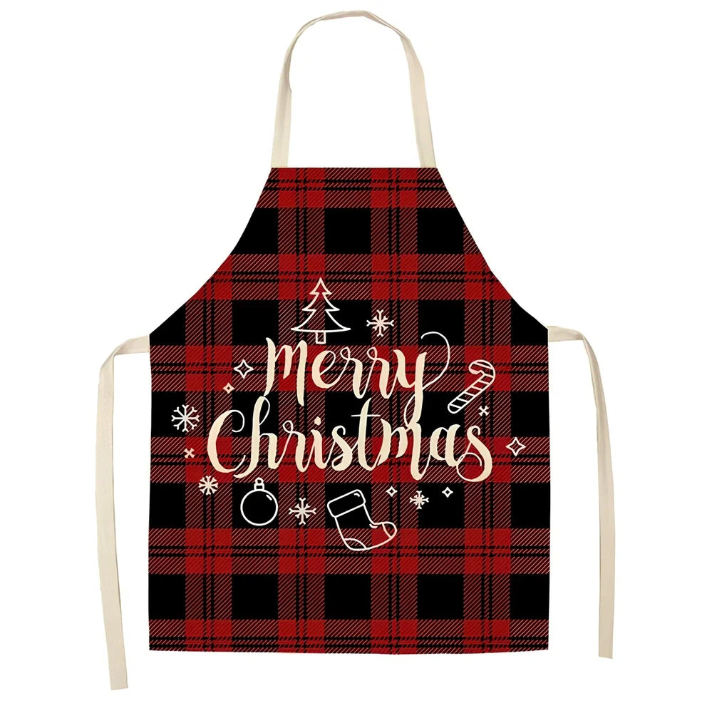 Cotton linen Christmas apron with adjustable straps showing 68x55 cm coverage area