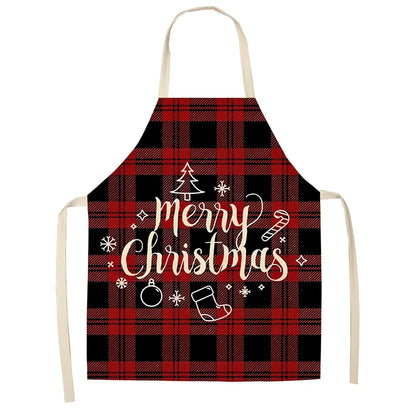 Cotton linen Christmas apron with adjustable straps showing 68x55 cm coverage area