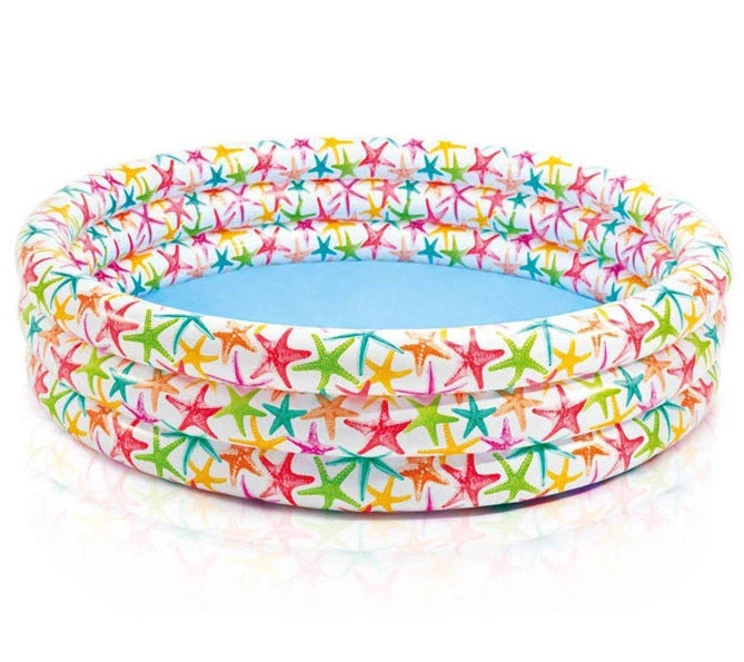 Round blue inflatable baby pool measuring 168cm across with 38cm high sides