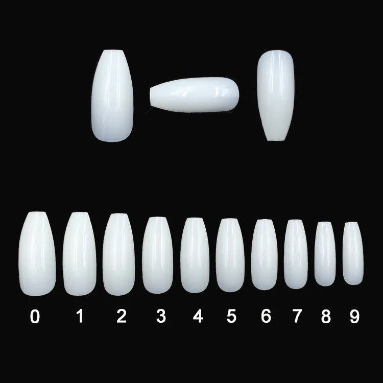 500 clear natural ABS artificial false nails in 10 different sizes for gel or acrylic application.