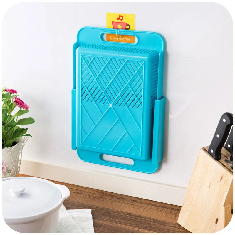 Blue multifunction kitchen chopping board with integrated drain basket and TPE handle