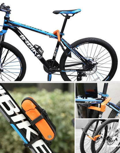 INBIKE mountain bike lock with orange ABS rubber coating showing 12-ton hydraulic resistance rating