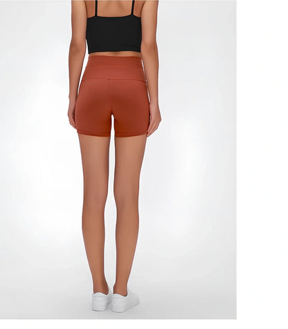 Women's high-waisted nylon fitness shorts with hip-lifting design in six colours for yoga and dance