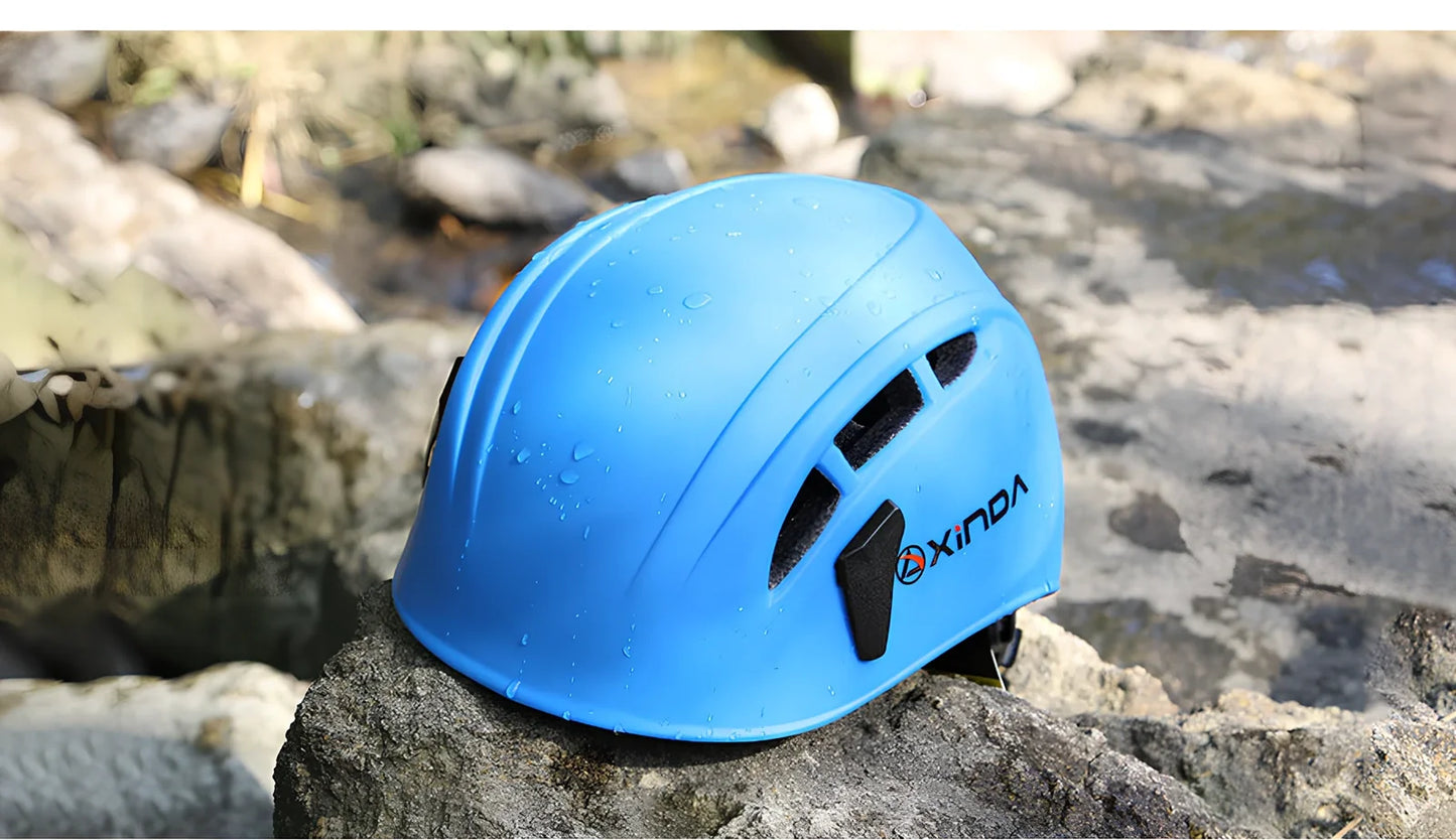 Blue adjustable outdoor helmet with ABS+PC shell and 52-62cm fit for climbing and rescue