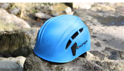Blue adjustable outdoor helmet with ABS+PC shell and 52-62cm fit for climbing and rescue