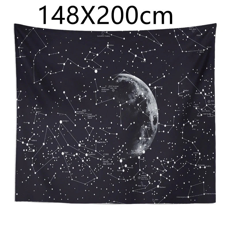Constellation tapestry with moon and stars design for wall or bed decoration