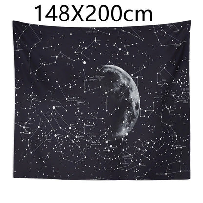 Constellation tapestry with moon and stars design for wall or bed decoration