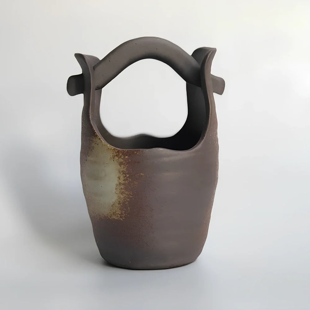 Small 15cm glazed ceramic vase in Japanese style, pottery with smooth finish for ornaments, 8cm diameter base