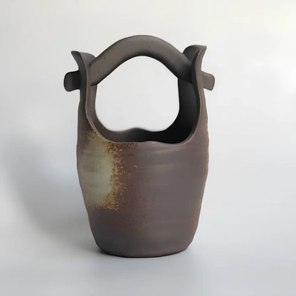 Small 15cm glazed ceramic vase in Japanese style, pottery with smooth finish for ornaments, 8cm diameter base