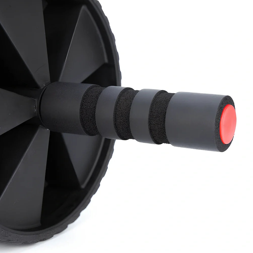 Black abdominal exercise wheel with 29cm steel pipe and 4.5cm wide wheel for core training