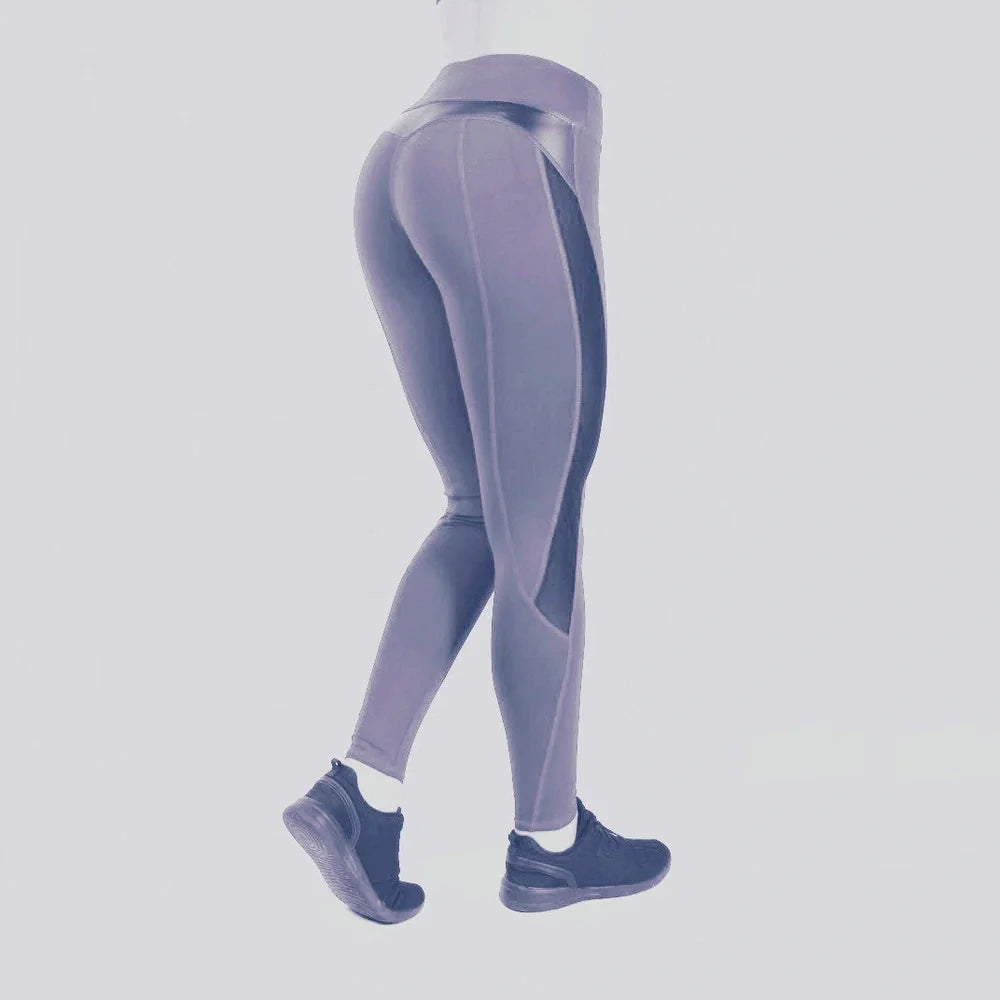 High waist sports leggings in four colours with polyester fibre construction and Asian sizing