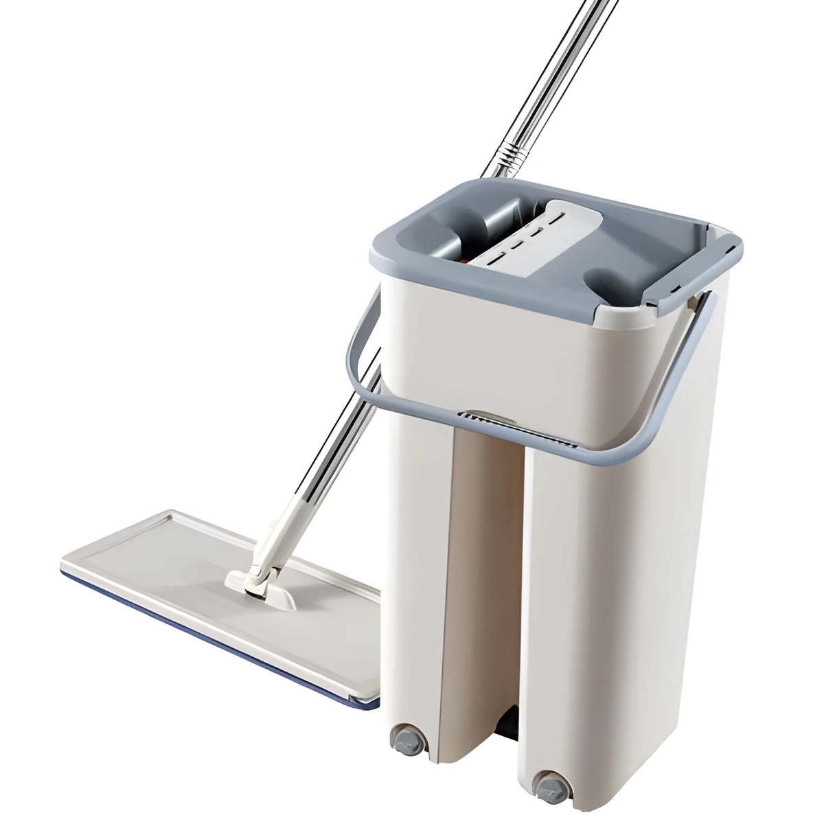 Blue wooden floor lazy mop with bucket, microfibre flat head, aluminium rod, and 360-degree rotation