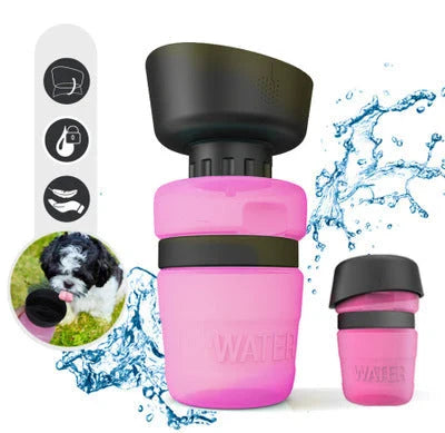 Leakproof foldable dog water bottle with built-in water bowl for convenient hydration on the go