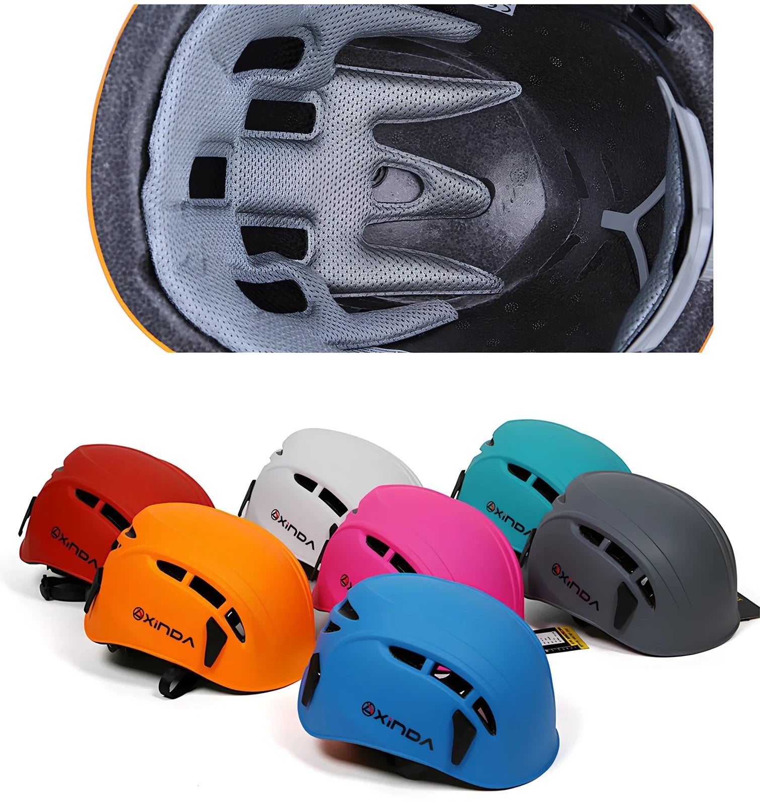 Blue adjustable outdoor helmet with ABS+PC shell and 52-62cm fit for climbing and rescue
