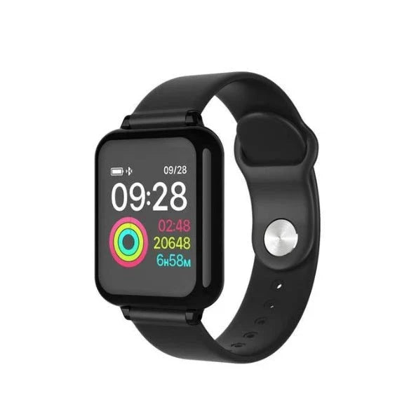 Apple-compatible smart sports watch with color display, health tracking features, and smartphone connectivity