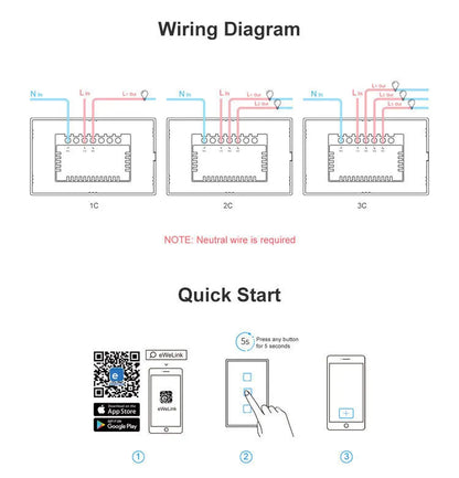 Smart wall switch with tempered glass panel, touch control, 220-250V 10A, 120mm mounting hole distance