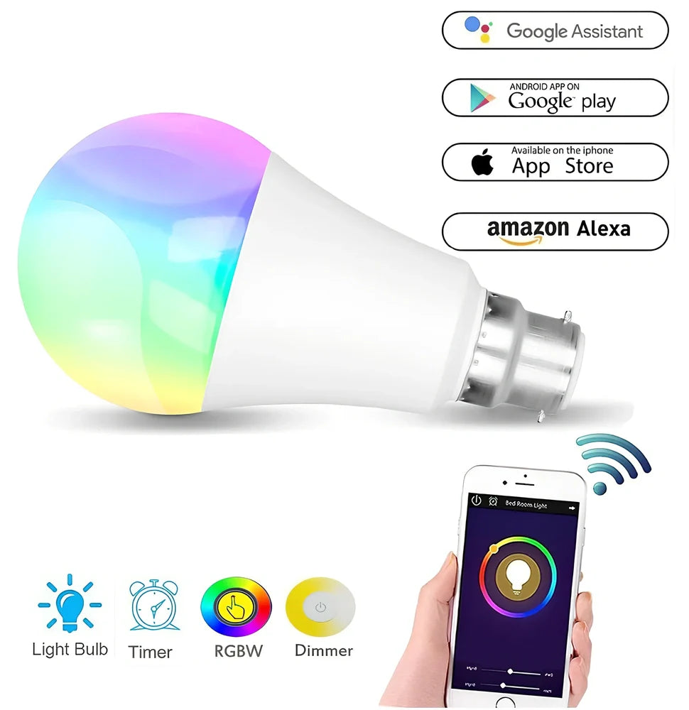 Round Bluetooth smart LED bulb with E27/B22 fittings, 60mm diameter, colour temperature adjustment 2700K-6500K