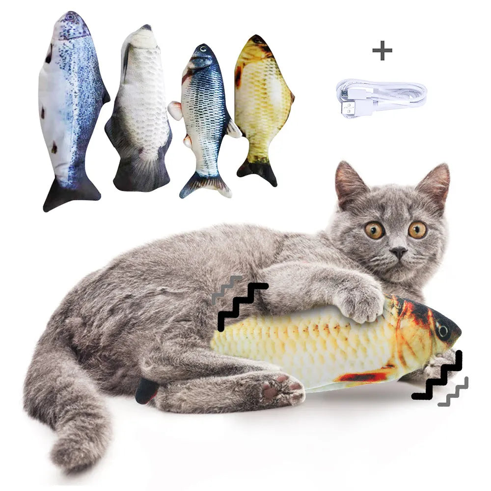 Electronic jumping fish cat toy 30cm length USB rechargeable multicolour PP material