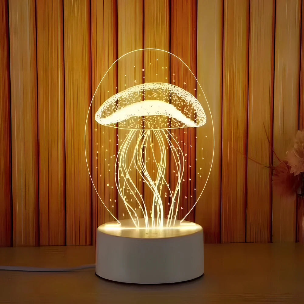 Creative USB bedside night light with acrylic castle scene, 20x17.5cm size, touch control for three light modes