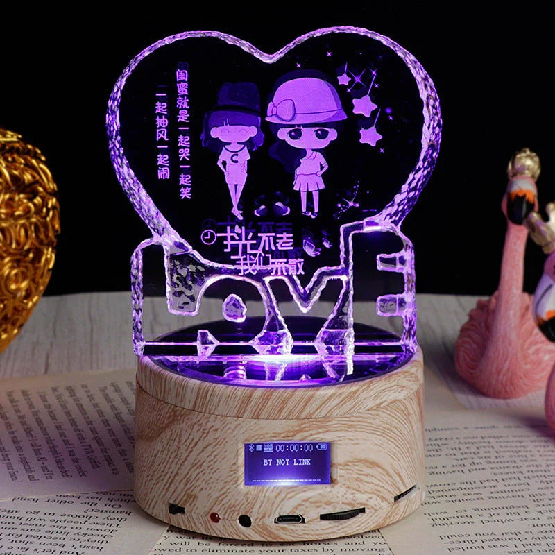 Personalized crystal photo night lamp with Bluetooth and color-changing features