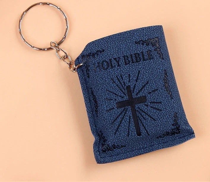 Mini Holy Bible PVC Leather Keychain with Cross Design - Durable and Faith-Inspired
