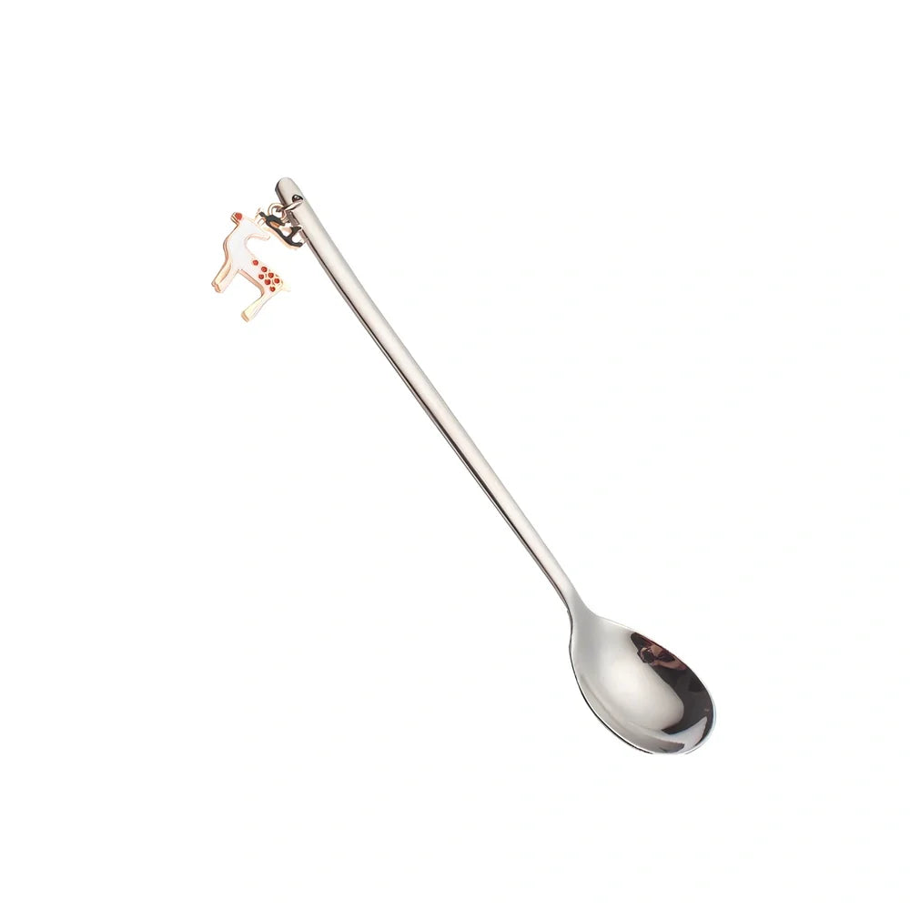 Christmas serving spoon in stainless steel with silver finish measuring 135mm length