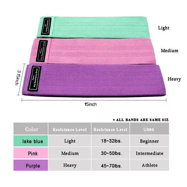 Latex mesh resistance band for hip and leg strength training in various colors and sizes