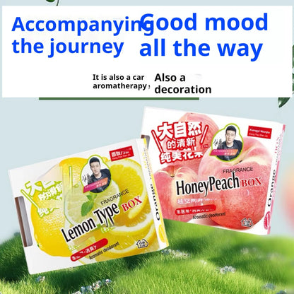230g solid balm car air freshener in a plastic tub with citrus lemon peach mint fragrance options