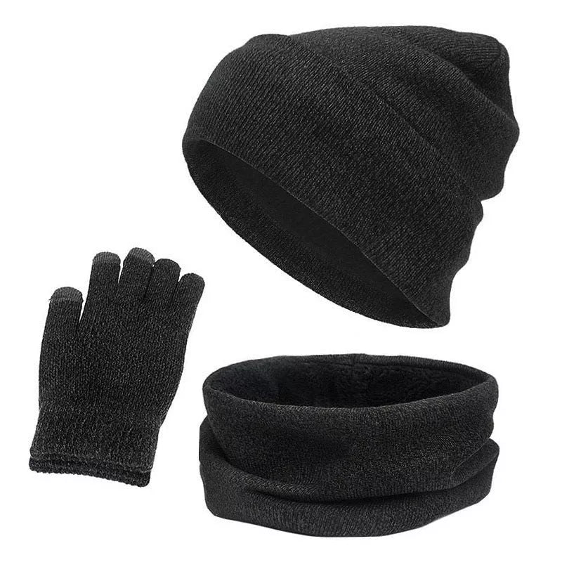 Wool touch screen gloves with scarf and hat set for cold weather