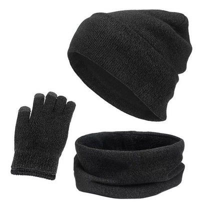 Wool touch screen gloves with scarf and hat set for cold weather