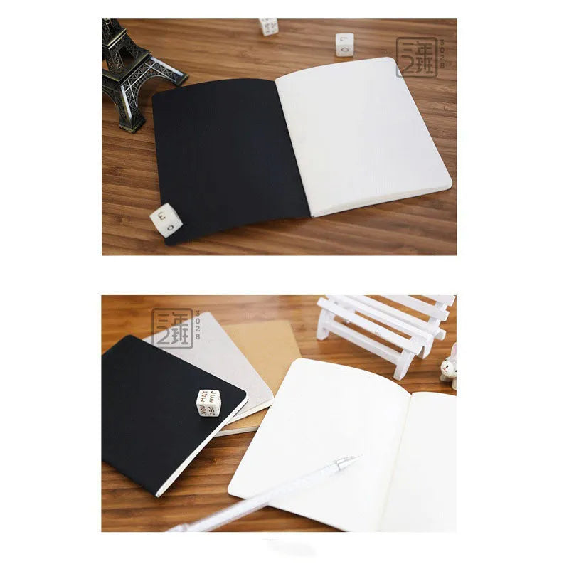 Retro plain graffiti sketchbook in black, white, cowhide colour, or grey with soft-text paper pages.