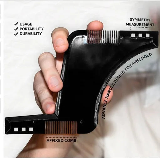Zafrani double-sided beard comb in transparent black, ABS plastic, approximately 17cm by 11.5cm