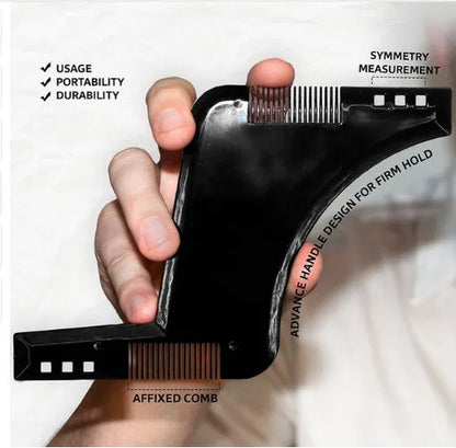 Zafrani double-sided beard comb in transparent black, ABS plastic, approximately 17cm by 11.5cm