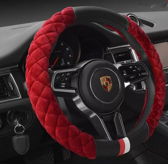 Universal 38cm plush steering wheel cover with cute footprint design