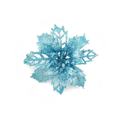 Glitter artificial Christmas flowers measuring 11cm with sparkling coating in various colour options