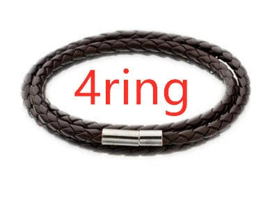 Personalized men's braided leather bracelet with stainless steel beads and custom name charm