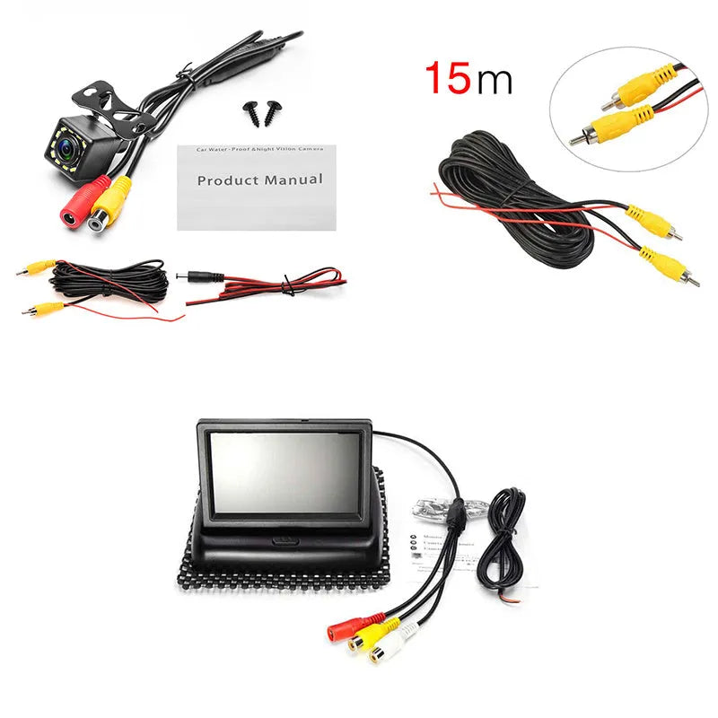 Car reversing camera with 1/4 inch colour CCD, 170 degree horizontal viewing angle, IP67 waterproof, and built-in OSD guide lines