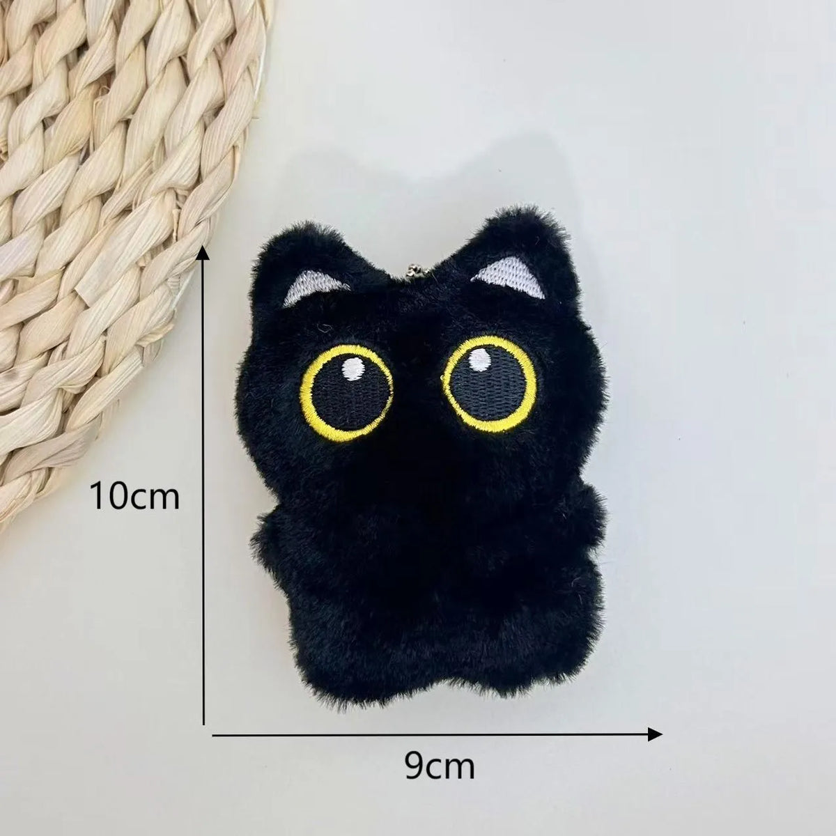 Cartoon big eye black cat plush doll key decoration with optional bead necklace