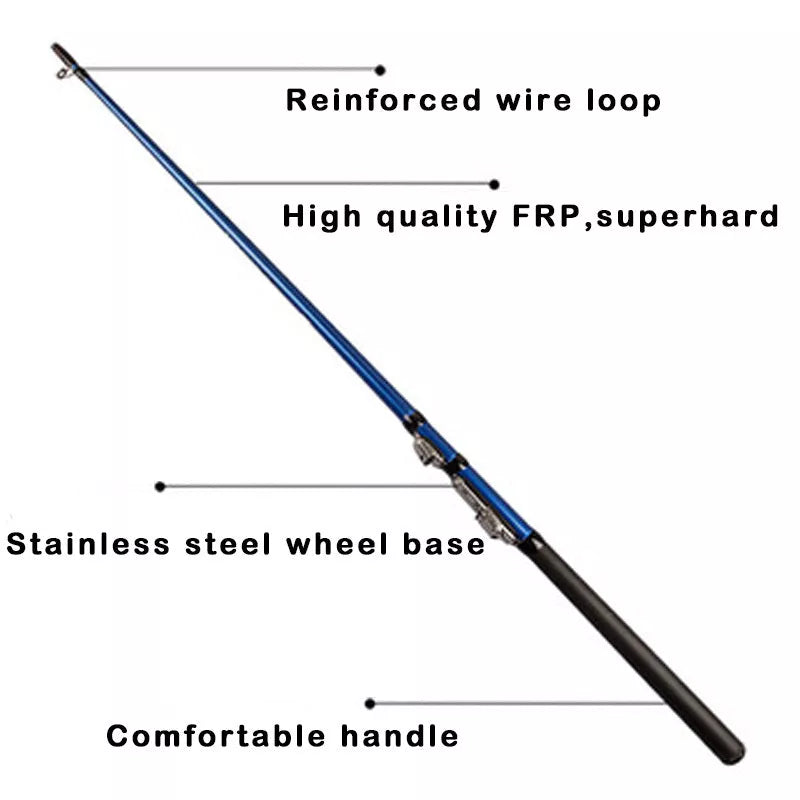 Blue FRP fishing rod boat raft rod with hard tuning, lengths 1.5m and 1.3m